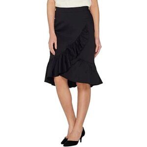 ISAAC MIZRAHI Live Side Ruffle Black Flounce Skirt 2 XS